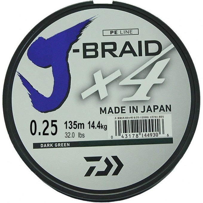 Шнур DAIWA J-Braid X4 0,25мм 135м Dark green 12741-025