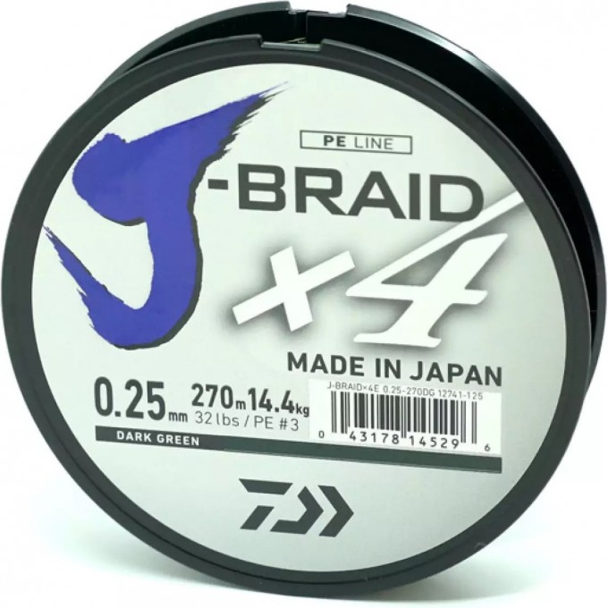 Шнур DAIWA J-Braid X4 0,13мм 135м Dark green 12741-013