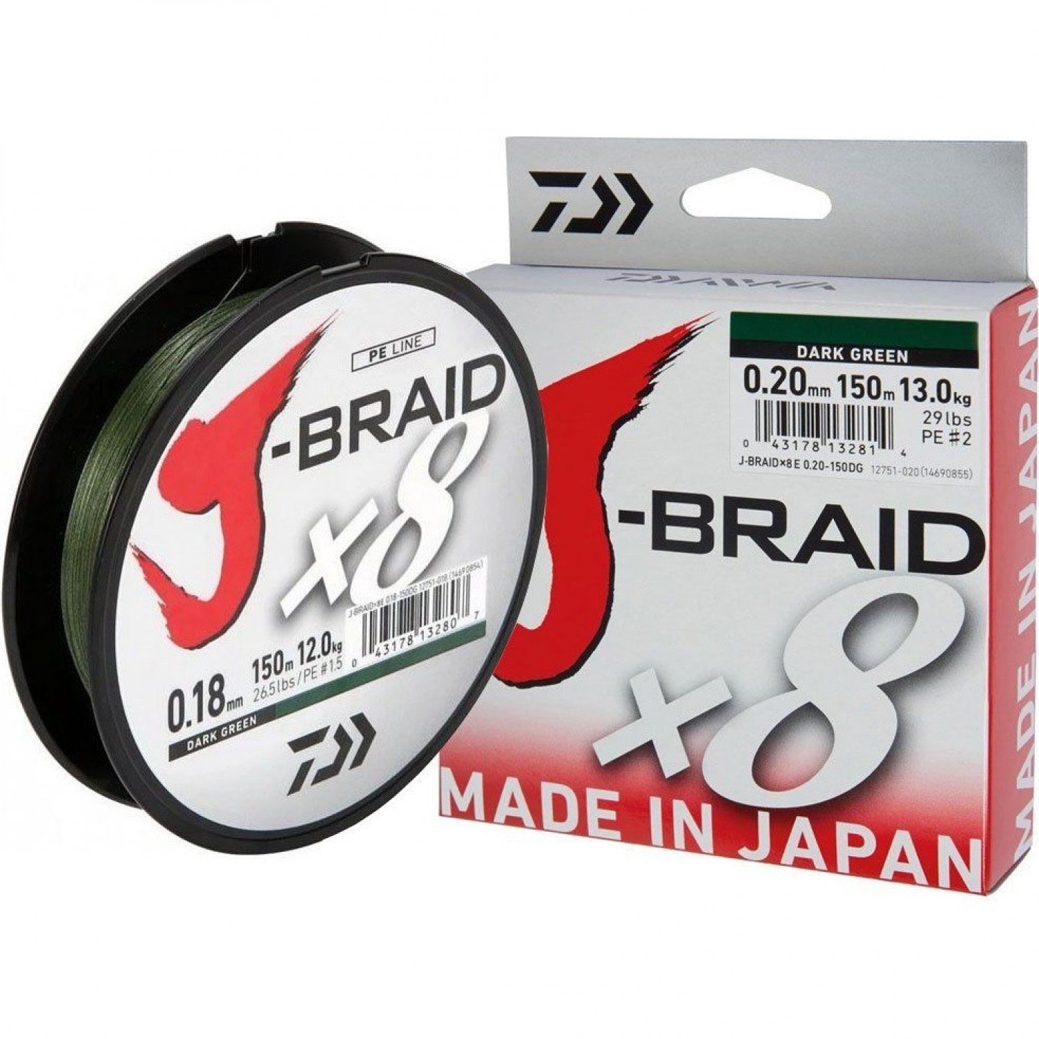 Daiwa J-Braid X8, dark green, 0.22mm, 17.0kg / 37.5lbs, 1500m