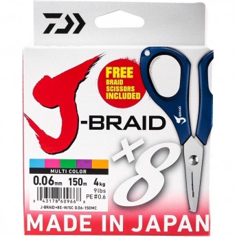 Шнур DAIWA J-Braid X8E-W/SC 0,06мм 150м multicolor + ножницы