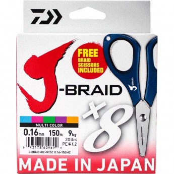 Шнур DAIWA J-Braid X8E-W/SC 0,16мм 150м multicolor + ножницы