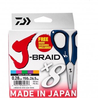 Шнур DAIWA J-Braid X8E-W/SC 0,28мм 150м multicolor + ножницы